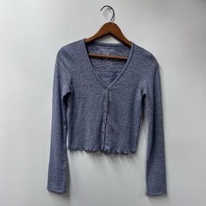 American Eagle Soft & Sexy Blue Cropped Button Down Cardigan Sweater Blouse XS